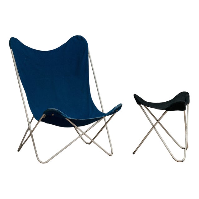 Set of Butterfly Chair with Footstool, 1970s For Sale