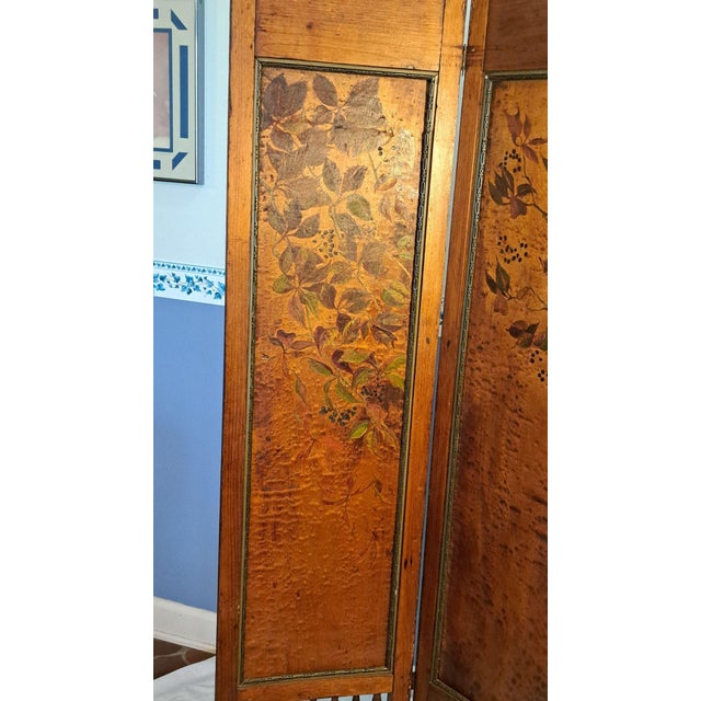 Victorian-Style Antique 2-Panel Wooden Room Divider Screen, Hand-Painted Leaf Design For Sale - Image 4 of 10