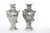 Late 19th century silver plated pair handcrafted decorative vases / urns with exterior design details & removable water...