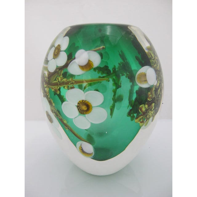Chris Heilman (American, 1950-2020) glass paperweight sculptural vase. Gorgeous multi-layered glass in bright green with...