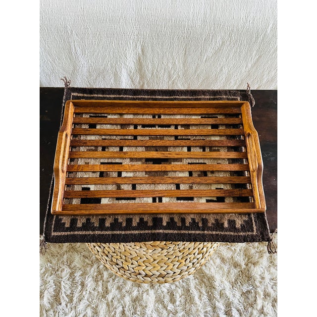 Vintage 1970’s Large Oak Slat Tray With Handles For Sale - Image 13 of 17