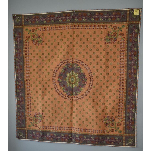 Flemish Tapestry Wall Hanging Aubusson Style Printed Cotton Floral Medallion 40s For Sale - Image 16 of 17