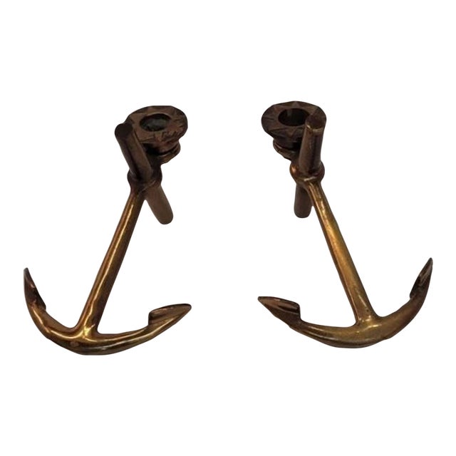 Pair of Brass Anchor Nautical Rare Candle Holder Chairish