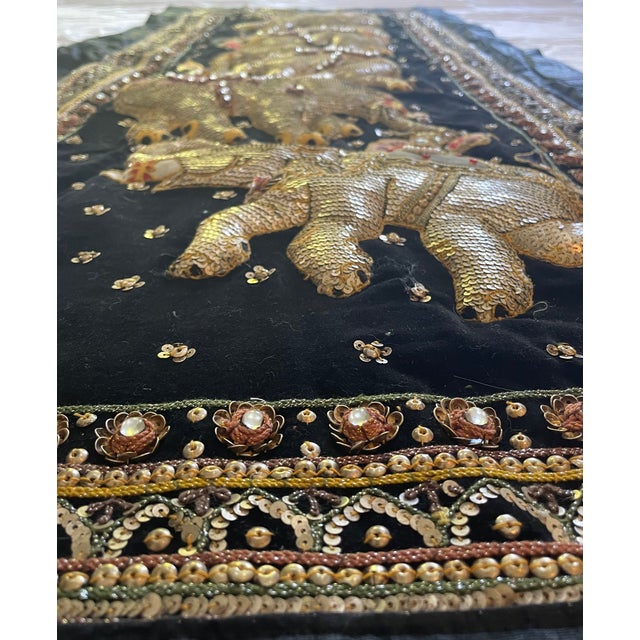 Southeast Asia Vintage Burmese Kalaga Elephant Tapestry Wall Hanging For Sale - Image 4 of 10