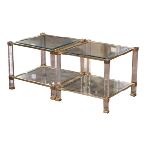 Pair of Midcentury French Lucite and Gilt Metal Side Tables by Pierre Vandel