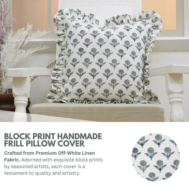 * “Genda Pushp” Block Print Cushion Cover – Handcrafted , this cushion cover features traditional block printing on...