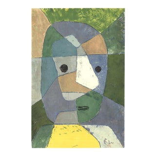 Paul Klee Green Portrait 26" X 20" Lithograph Green, Gray, Yellow, Brown Man For Sale