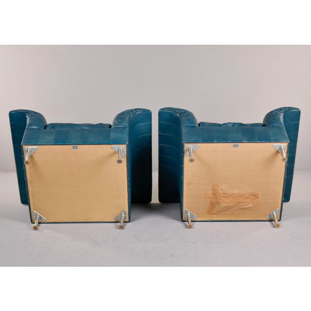 Mid-Century Modern Vintage Poltrona Frau Teal Leather Chairs - Pair For Sale - Image 3 of 12