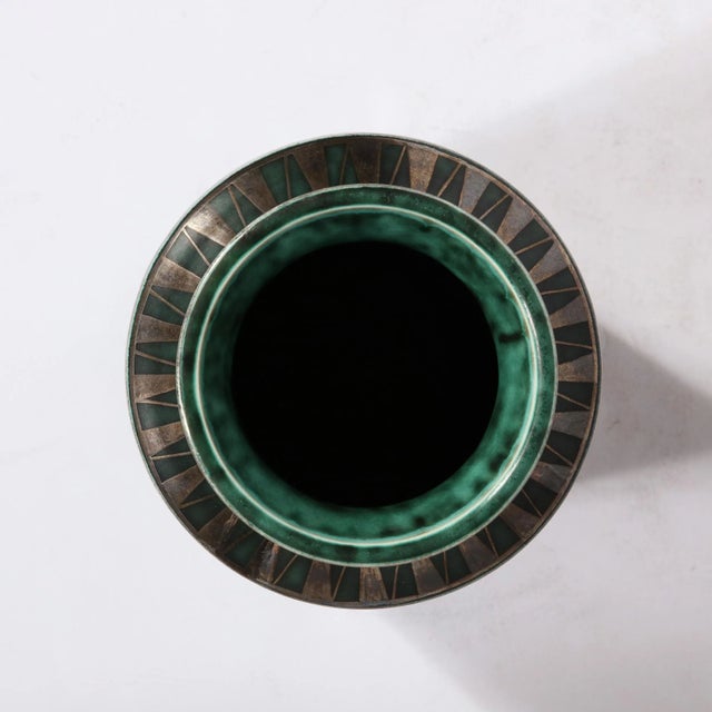1940s Art Deco Stoneware and Silver "Argenta" Vase by Wilhelm Kåge for Gustavsberg For Sale - Image 11 of 13