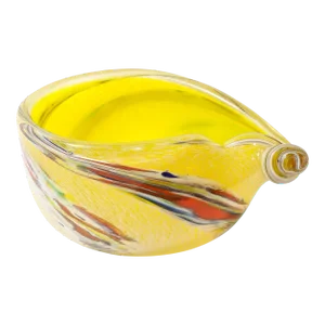 Mid-Century Modernist Hand-Blown Murano Glass Shell Form Bowl in Lemon Yellow