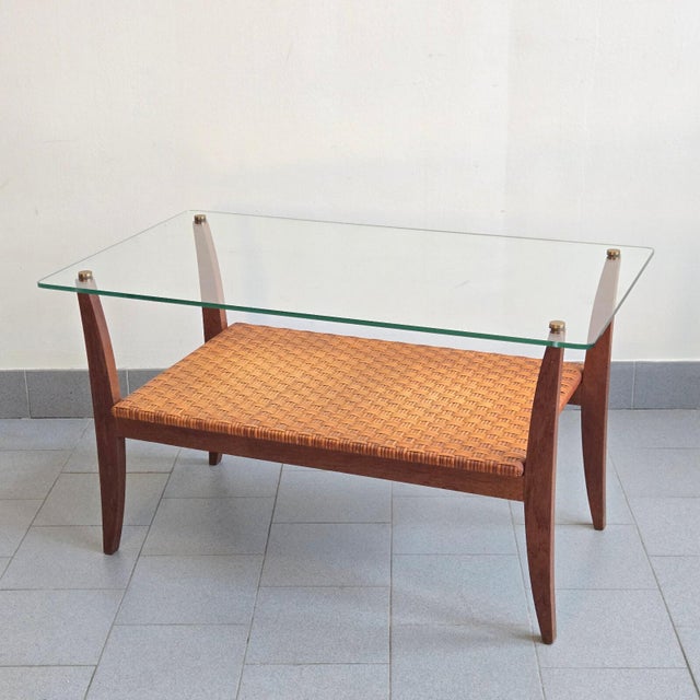 Vintage Coffee Table in Beech, Rattan, Brass and Glass, 1960s For Sale - Image 15 of 15