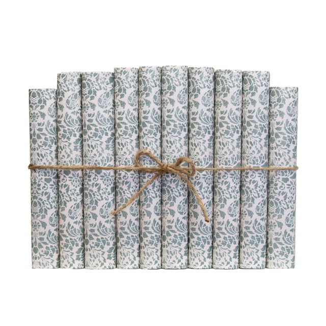 Transitional Decorative Books - Sage Damask Paper Wrapped Book Bundle - 1 Foot of Green Books For Sale - Image 3 of 4