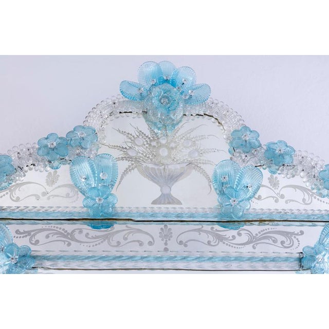 Aqua Mid-Century Octagonal Venetian Murano Glass Mirror, 1960 For Sale - Image 8 of 11