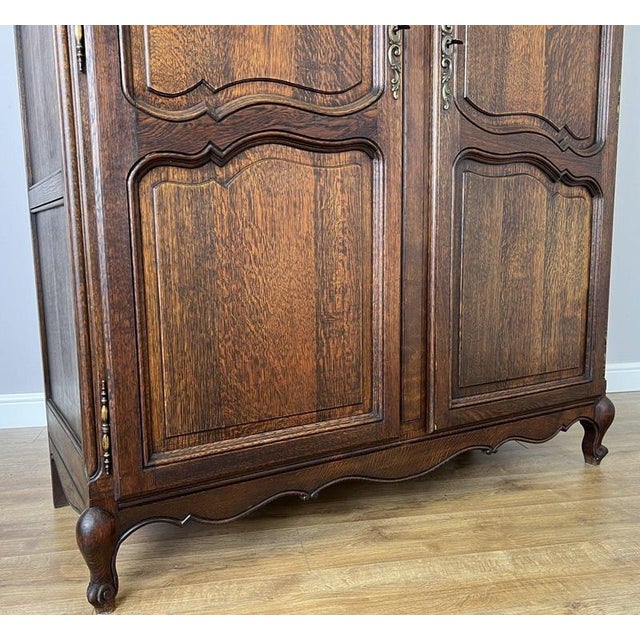Antique French Louis XVI Carved Oak 2-Door Armoire For Sale - Image 9 of 14