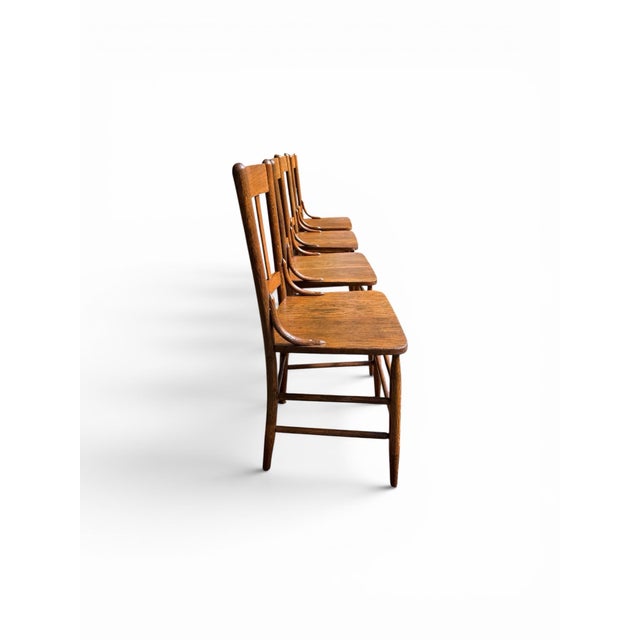 Wood Set of 4 Antique Mission Style Solid Tiger Oak Dining Chairs For Sale - Image 7 of 10