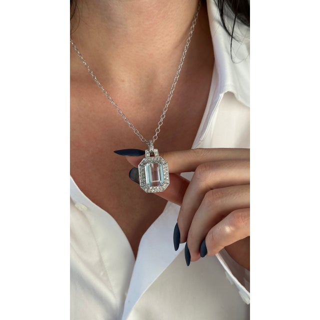 Natural Aquamarine Diamond Necklace 14k Gold 10.45 TCW Certified $9,520 211196 MADE IN ITALY Very Versatile With Removable...