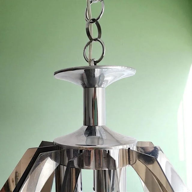 Brown Mid-Century Modern Smoked Acrylic Glass and Chromed Hanging Lamp, 1980s For Sale - Image 8 of 11