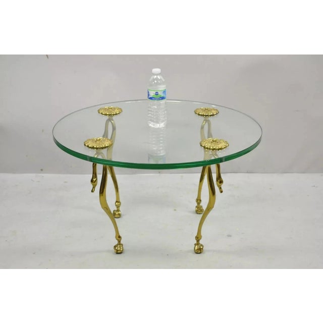 Vintage Regency Maison Jansen Style Brass Swan & Glass Small Round Coffee Table For Sale - Image 10 of 12