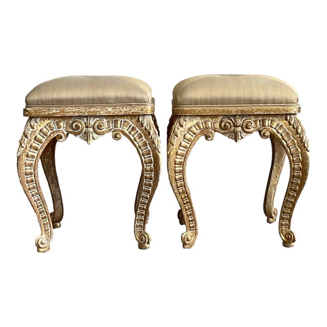 Vintage Italian Casa De Arte Paoletti Carved Stools - A Pair For Sale