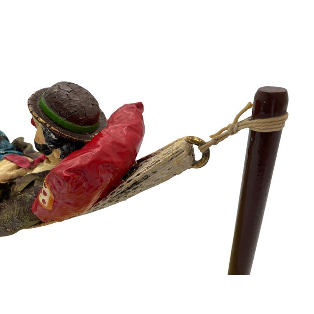 Signed Ron Lee Hobo Clown Resting in Hammock Sculpture on Natural Onyx Base, 1988 For Sale - Image 17 of 18
