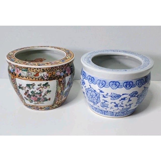 Vintage Chinoiserie Oriental Porcelain Planter Pots-Set of 2 For Sale - Image 4 of 6