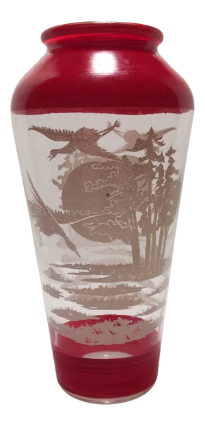 Vintage Glass Hand Painted Asian Vase With Birds