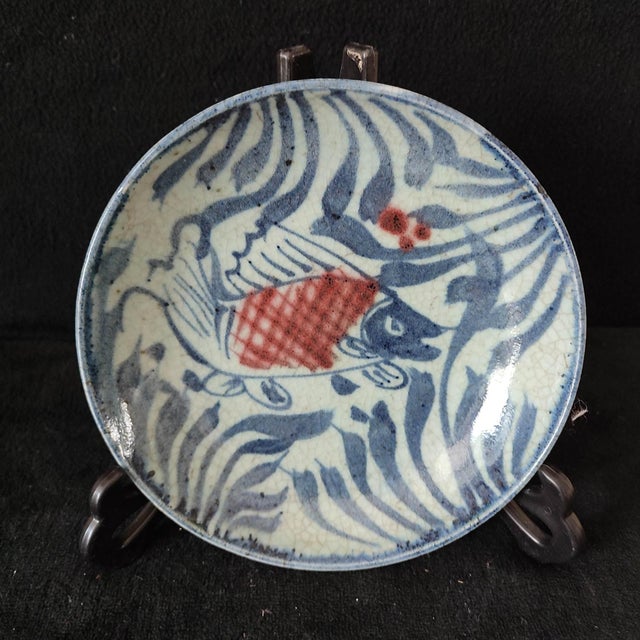 Chinese Ceramic Plate,Blue and White Porcelain Plate Hand Painted Fish Pattern For Sale - Image 4 of 10
