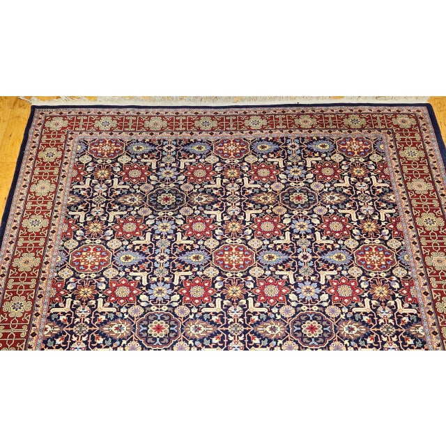 Persian Vintage Persian Tabriz Afshan Rug, Hand-Knotted Wool, Allover Geometric Caucasian Kuba Pattern, Navy & Red, 7x10 For Sale - Image 3 of 18