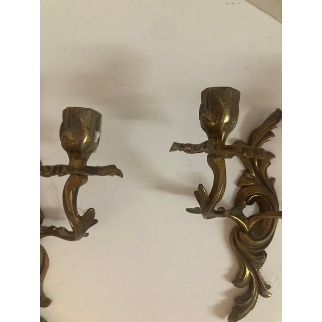 Bronze French Louis XV Bronze Detailed Candle Wall Sconces - A Pair For Sale - Image 8 of 9