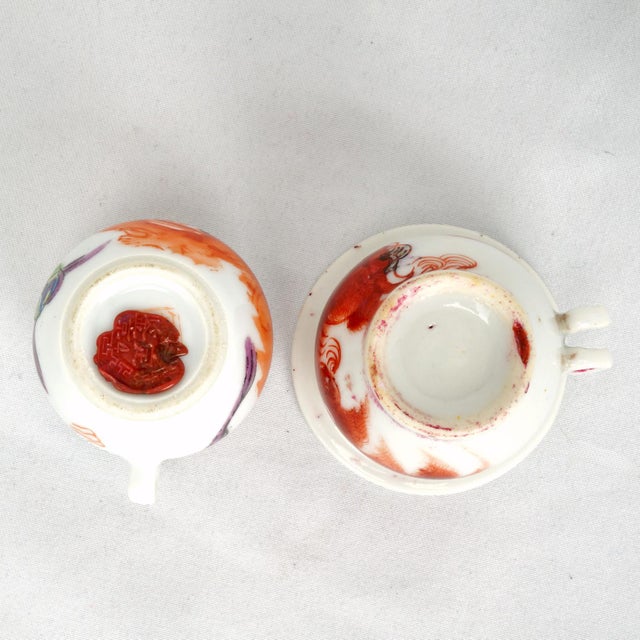 Pair of Antique Chinese Porcelain Cage Bird Feeders With Foo Dogs C 1900 For Sale - Image 14 of 15