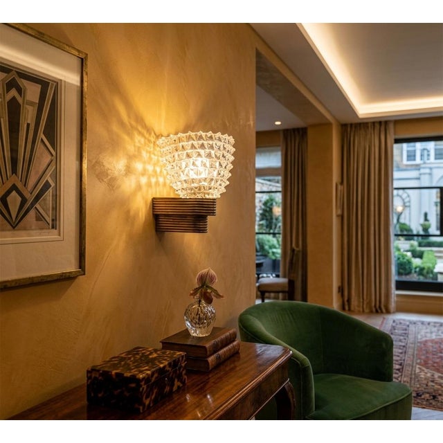 Metal Rostrato Murano Glass and Brass Wall Lamp by Ercole Barovier for Barovier & Toso, Italy, 1940s For Sale - Image 7 of 13