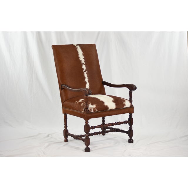 1920s Statement Pair of Grand Antique Armchairs | New Cowhide Upholstery For Sale - Image 9 of 16