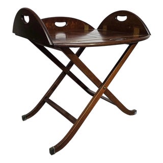 Victorian Style Foldable Serving Butler's Tray with Side Table For Sale