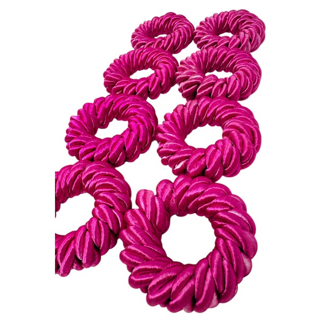 Mid-Century Modern Vintage 90s Hot Pink Fabric Napkin - Rings (Set of 8) For Sale - Image 3 of 10