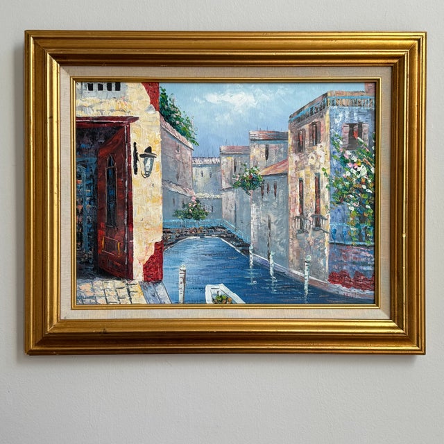 Early-21st Century Impressionist Venice Canal Scene, Acrylic-on-Canvas -- Framed For Sale - Image 17 of 18