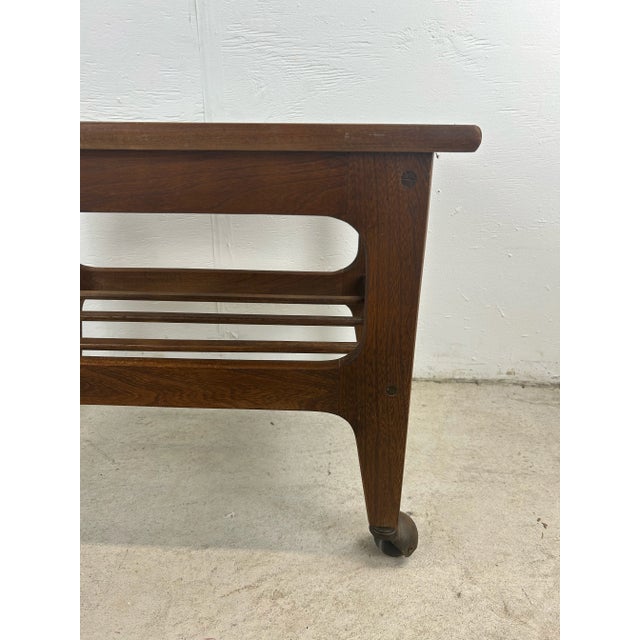 Mid Century Modern End Table With Black Vinyl Top and Wheels For Sale - Image 12 of 12