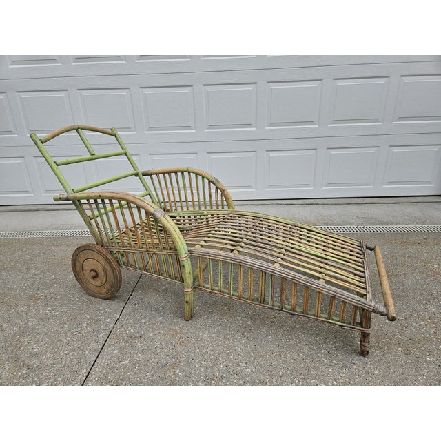 Victorian Antique Weathered Green Chaise Lounge For Sale - Image 3 of 13