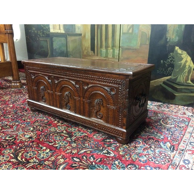 Vintage Blanket Chest, Seahorse Carved Trunk For Sale - Image 6 of 11