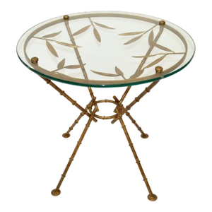 Maison Baguès Style Bronze Faux Bamboo & Leaves Glass Cocktail Table Traditional
