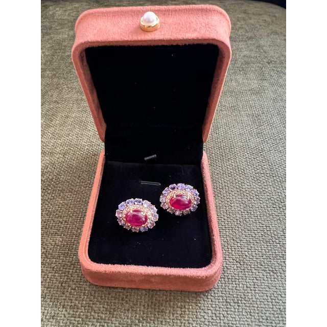 Bochic "Capri" Vintage Ruby & Multi Lavender Tanzanite Earrings Set 18K Gold & Silver For Sale - Image 13 of 18