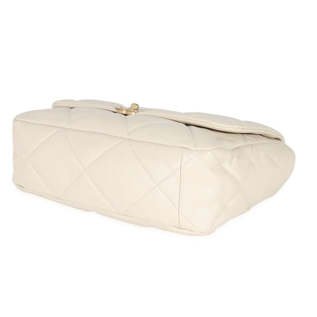 Animal Skin Ivory Shiny Quilted Lambskin Maxi Chanel 19 Flap Bag For Sale - Image 7 of 8