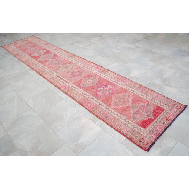 1970s Pink Kurdish Herki Hand-Knotted Distressed Runner For Sale - Image 4 of 17
