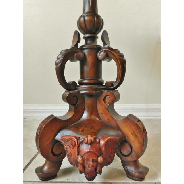 Antique Cherub Putti Figural Carved Mahogany Wood Pedestal Accent Table For Sale In West Palm - Image 6 of 11