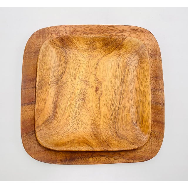 Wood 1960s Signed Blair Hawaii Koa Wood Serving Trays, Handcrafted American Modern Pair For Sale - Image 7 of 16