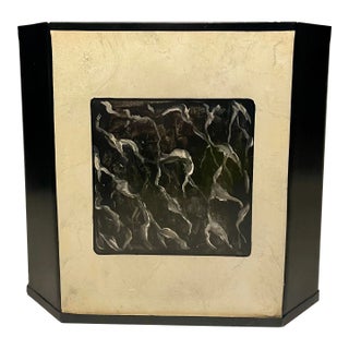 Vintage Italian Faux Marble Hand Painted Tole Cachepot, Black and Ivory For Sale