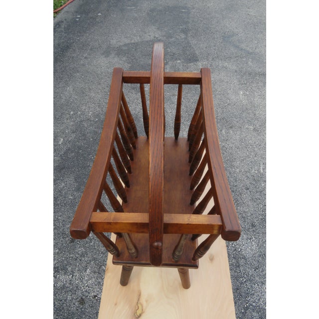 Solid Oak Vintage Newspaper Stand Magazine Rack For Sale - Image 10 of 13