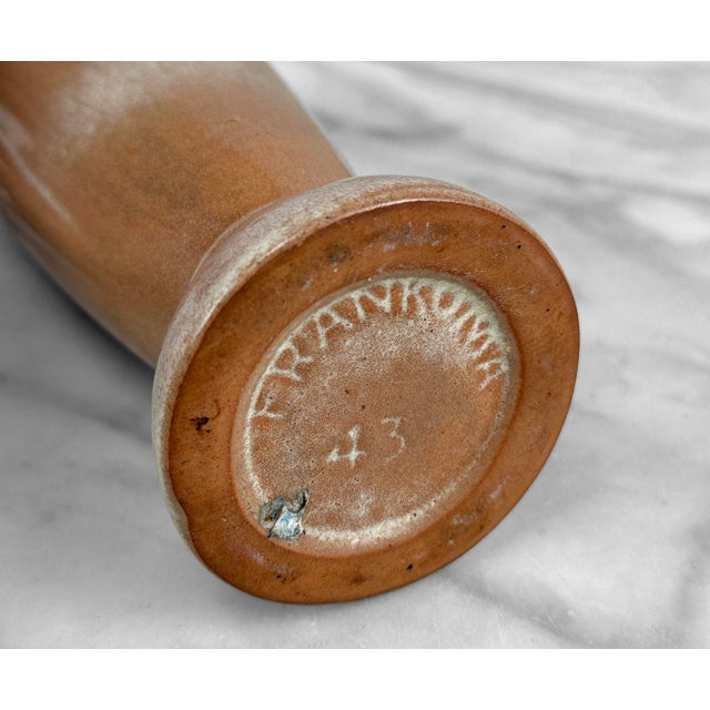 Brown Vintage Art Deco Ceramic Brown & Tan Bullet Vase For Sale - Image 8 of 9