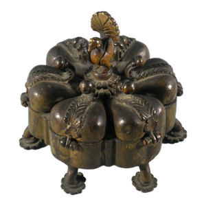 Late 19th-Century South Indian Bronze Kumkum Box With Peacock Finial