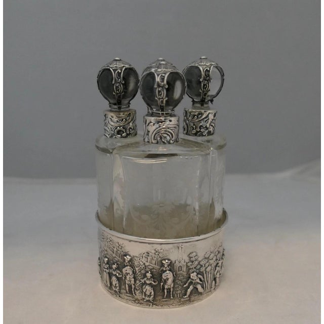 19th Century Sterling/Crystal Cologne Bottles in Holder - Set of 3 For Sale In New York - Image 6 of 11