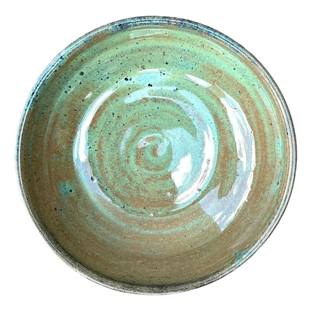 Late 20th Century Handcrafted Speckled Green Ceramic Bowl For Sale